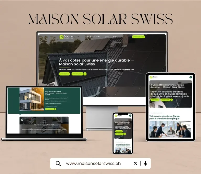 Le nouveau site web permet à Maison Solar Swiss de présenter ses solutions d’énergie solaire de manière claire et professionnelle. Cette présence digitale renforce la confiance des visiteurs et soutient le développement de l’entreprise sur le marché suisse.