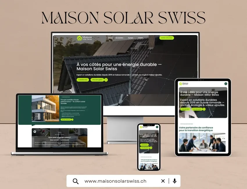 Le nouveau site web permet à Maison Solar Swiss de présenter ses solutions d’énergie solaire de manière claire et professionnelle. Cette présence digitale renforce la confiance des visiteurs et soutient le développement de l’entreprise sur le marché suisse.