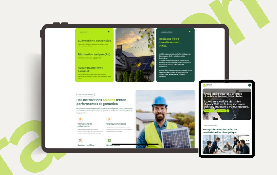 Maison Solar Swiss de présenter ses solutions d’énergie solaire de manière claire et professionnelle.